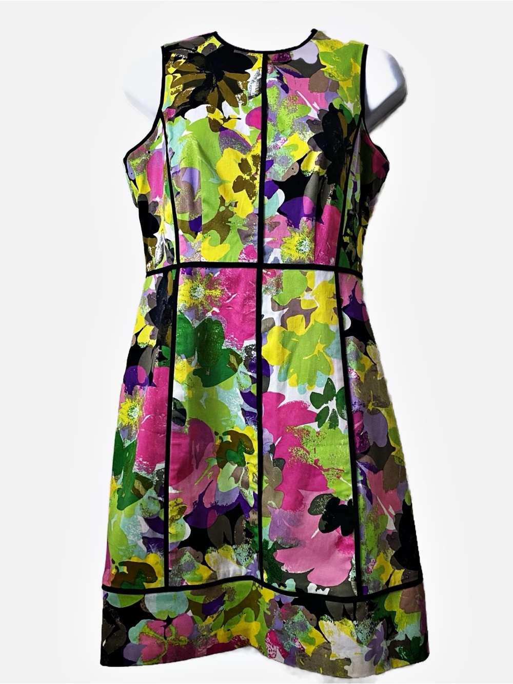 Calvin Klein Floral Sheath Dress Black Piping Quiet Luxury Wedding Cocktail